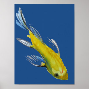 Yellow Japanese Koi Wassercolor Poster