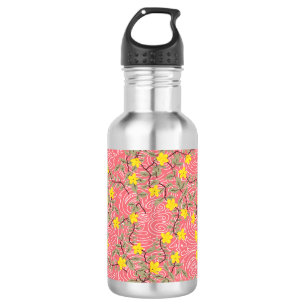 Yellow Jasmine Blume auf Korallenrosa Edelstahlflasche