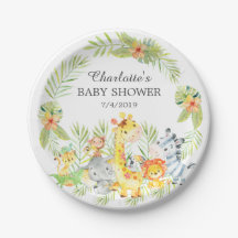 Yellow Jungle Animals Baby Shower 7" Plättchen