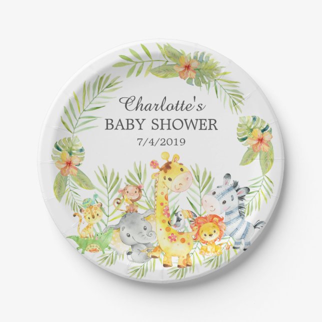 Yellow Jungle Animals Baby Shower 7" Plättchen Pappteller (Vorderseite)