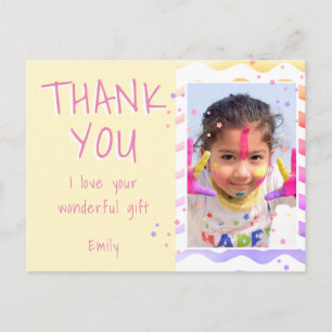 Yellow Kids Foto Girl Birthday Danke Postkarte