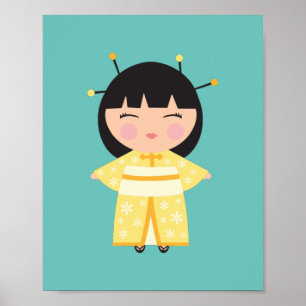Yellow Kimono japanische Puppe Poster