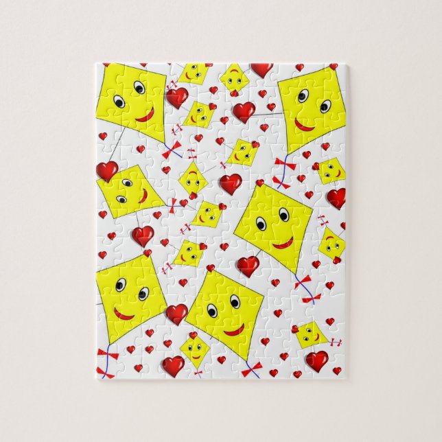 Yellow Kites Red Hearts Jigsaw Puzzle Daisy (Vertikal)