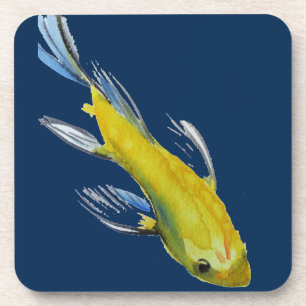 Yellow koi Japanischer Karpfen Aquarellfisch Getränkeuntersetzer