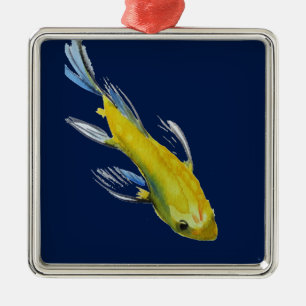 Yellow koi Japanischer Karpfen Aquarellfisch Ornament Aus Metall