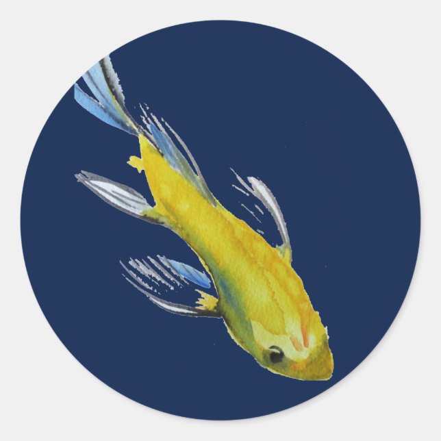 Yellow koi Japanischer Karpfen Aquarellfisch Runder Aufkleber
