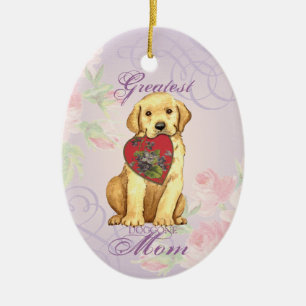 Yellow Lab Heart Mom Ceramic Ornament