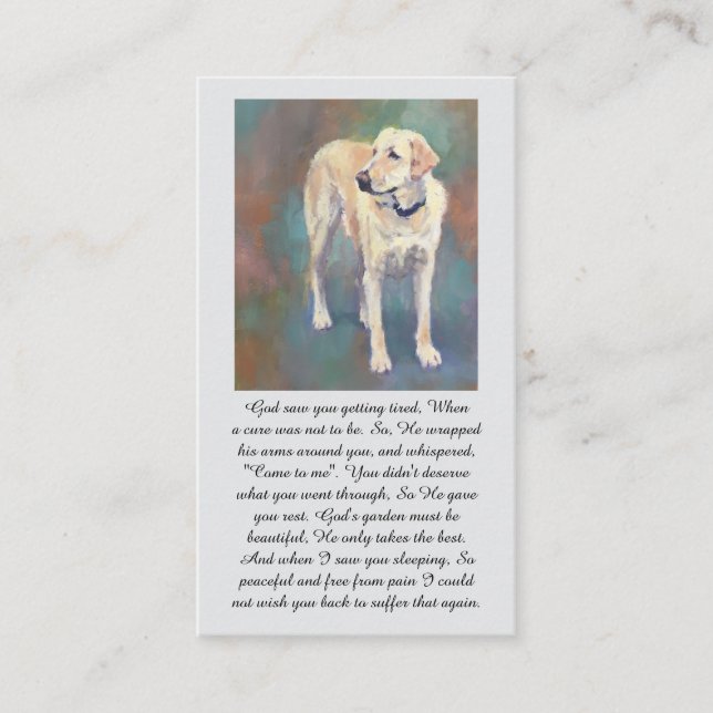 Yellow Lab Oranges Blue Memorial Sympathy Card Visitenkarte (Vorderseite)
