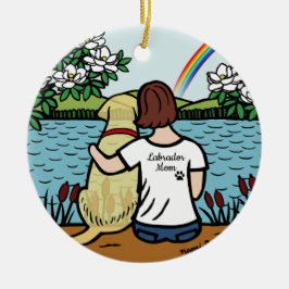 Yellow Labrador Angel and Mom Brown Keramik Ornament