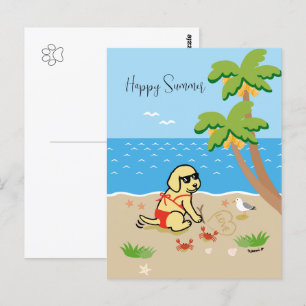 Yellow Labrador Bikini Girl Happy Summer Postcard Postkarte