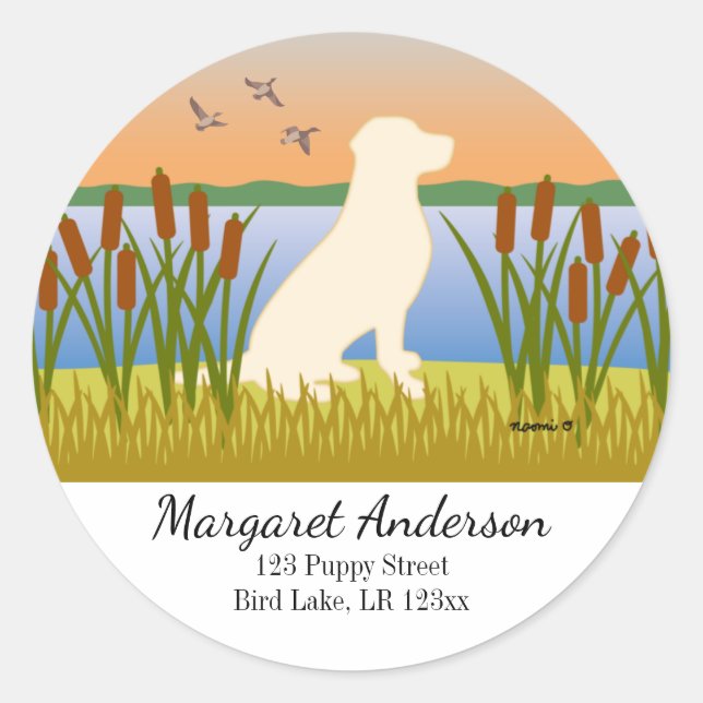 Yellow Labrador Bird Dog Sunset Address Runder Aufkleber (Vorderseite)