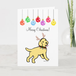 Yellow Labrador Christmas Antlers and Ornaments Feiertagskarte