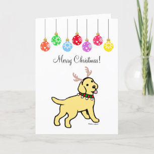Yellow Labrador Christmas Antlers and Ornaments Feiertagskarte