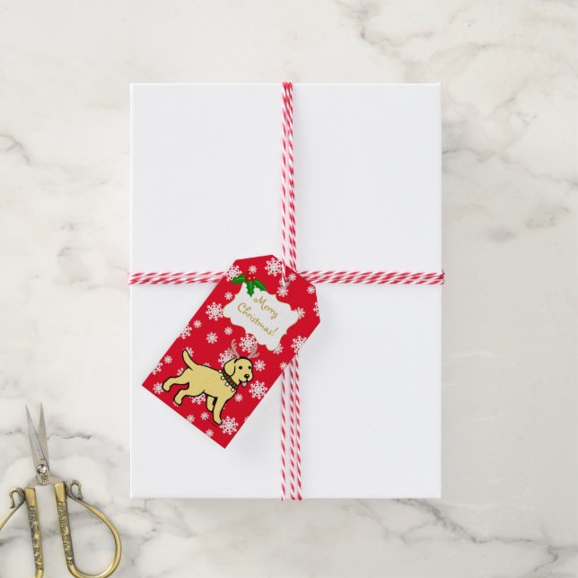 Yellow Labrador Christmas Antlers Geschenkanhänger (Mit Garn)