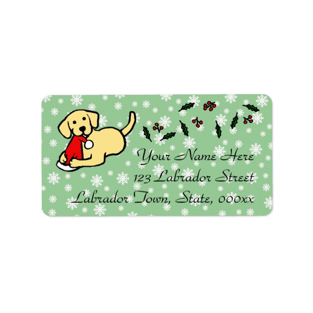 Yellow Labrador Christmas Cartoon Adressaufkleber (Vorne)