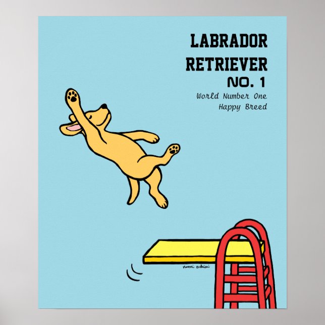 Yellow Labrador Diving Cartoon Poster (Vorne)