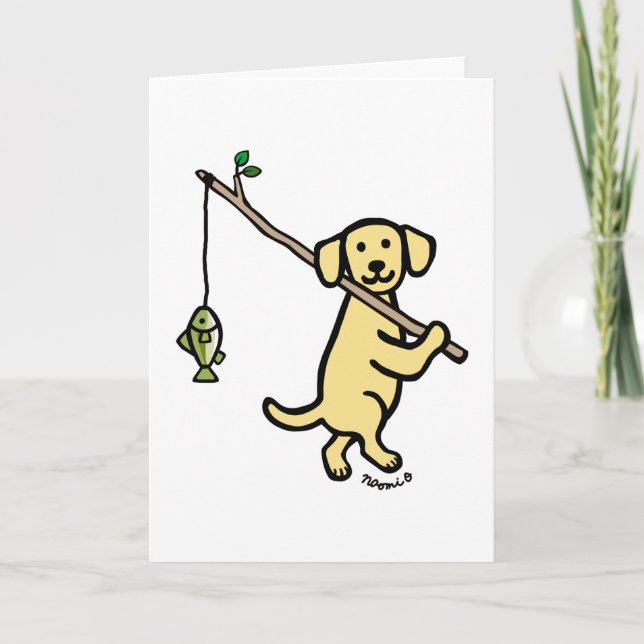 Yellow Labrador Fishing Cartoon Karte (Vorderseite)
