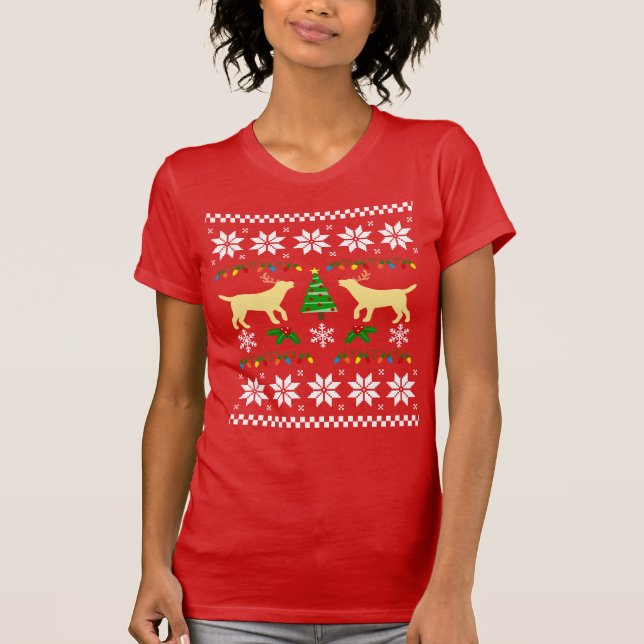 Yellow Labrador Kontur Ugly Christmas T-Shirt (Vorderseite)