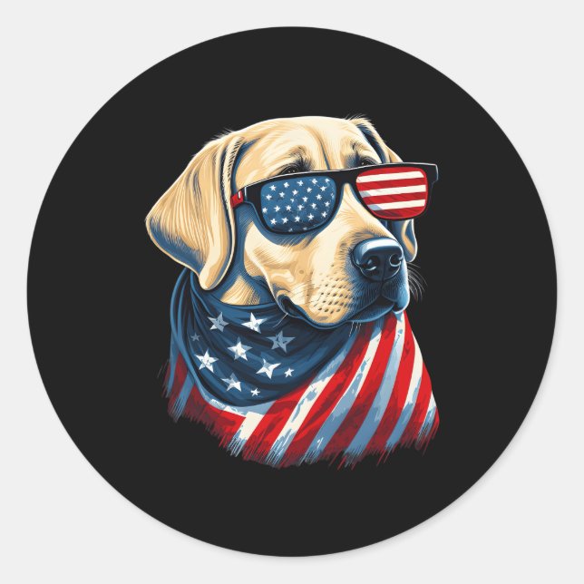 Yellow Labrador mit amerikanischer Flagge Patrioti Runder Aufkleber (Vorderseite)