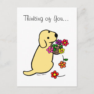 Yellow Labrador Puppy Blume Basket Cartoon Postkarte