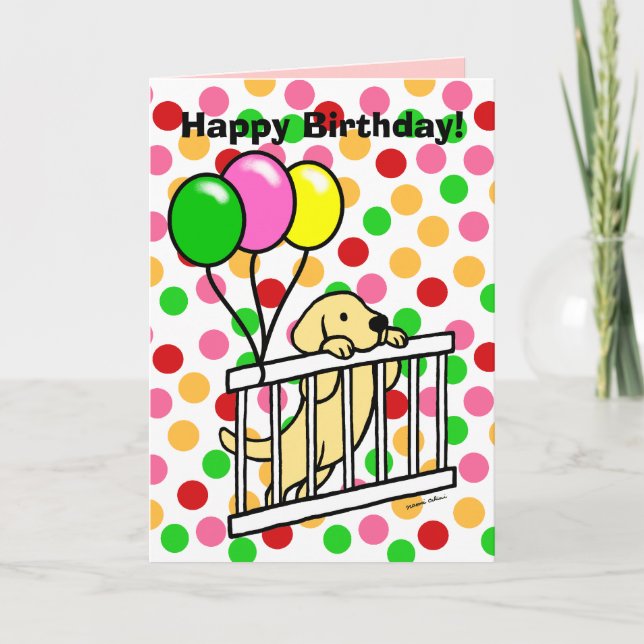 Yellow Labrador Puppy Cartoon Geburtskarte Karte (Vorderseite)