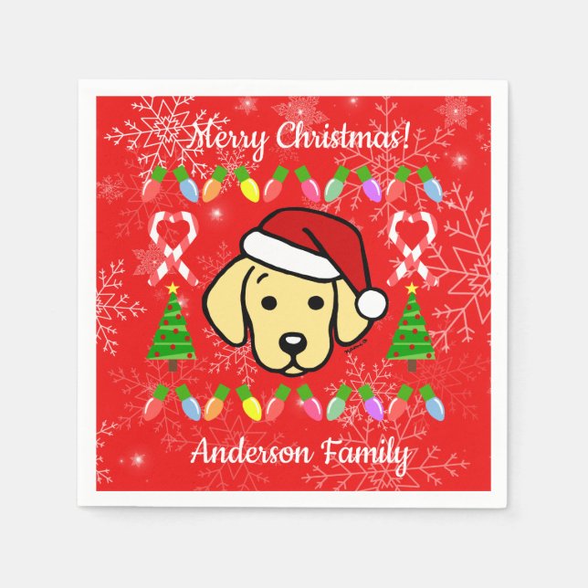 Yellow Labrador Puppy Christmas Pattern Serviette (Vorderseite)