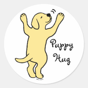 Yellow Labrador Puppy Hug Cartoon Runder Aufkleber