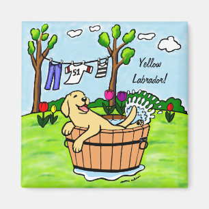 Yellow Labrador Puppy Pool Cartoon Magnet