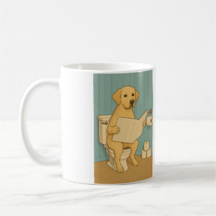 Yellow Labrador Reading Newspapier auf der Toilett Kaffeetasse