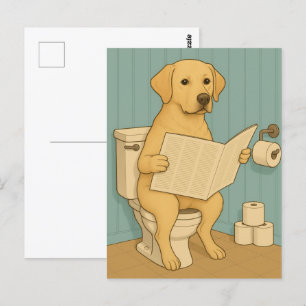 Yellow Labrador Reading Newspapier auf der Toilett Postkarte