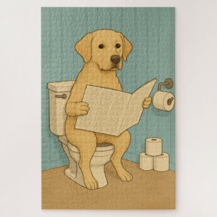 Yellow Labrador Reading Newspapier auf der Toilett Puzzle