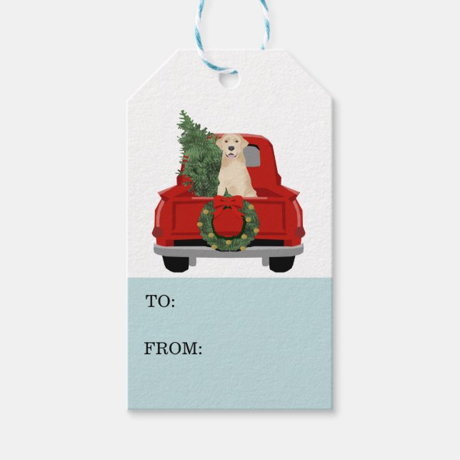 Yellow Labrador Red Christmas Truck Geschenkanhänger (Vorderseite)