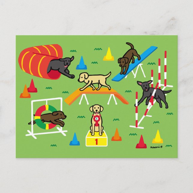 Yellow Labrador Retriever Agility Cartoon Postkarte (Vorderseite)