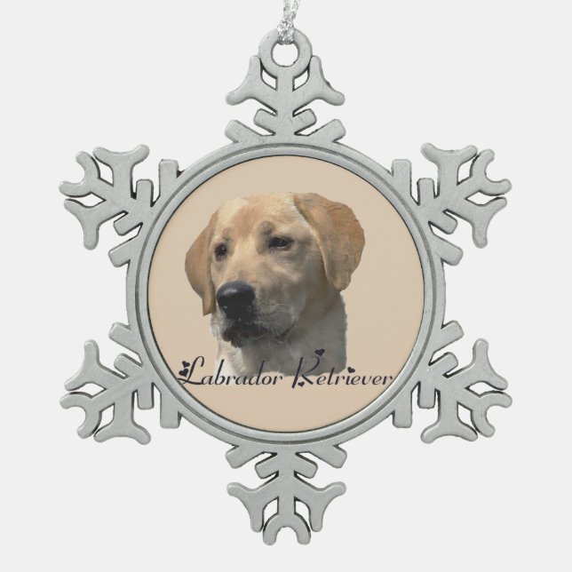 Yellow Labrador Retriever Art Geschenke Schneeflocken Zinn-Ornament (Vorderseite)