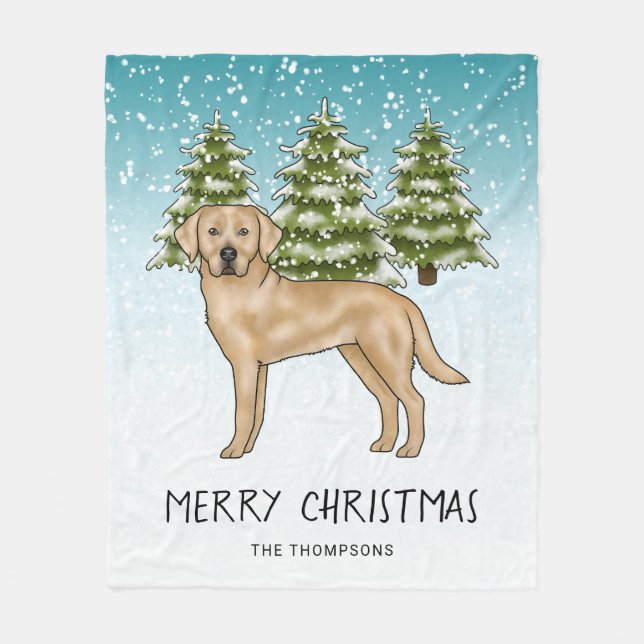 Yellow Labrador Retriever Blue Winter Custom Text Fleecedecke (Vorderseite)