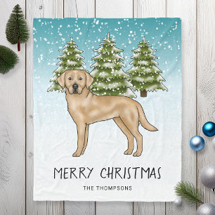 Yellow Labrador Retriever Blue Winter Custom Text Fleecedecke