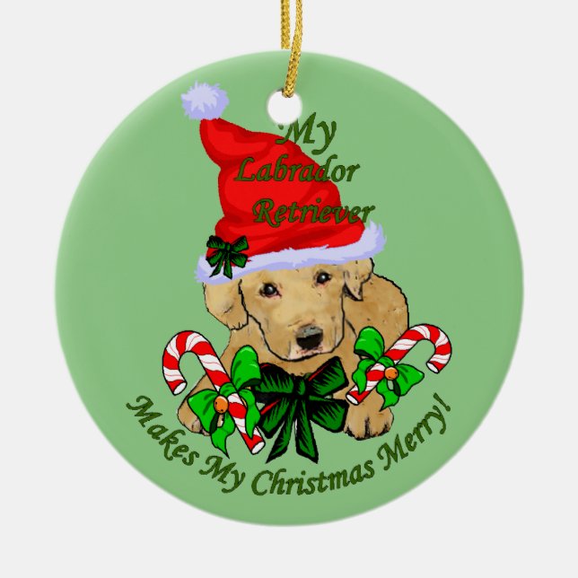 Yellow Labrador Retriever Christmas Keramikornament (Vorne)