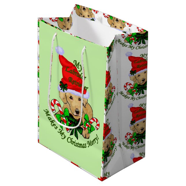 Yellow Labrador Retriever Christmas Mittlere Geschenktüte (Vorderseite Schrägansicht)