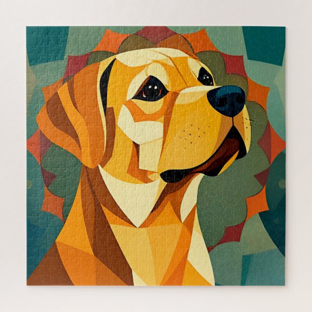 Yellow Labrador Retriever Dog Geometric Art Puzzle (Vertikal)
