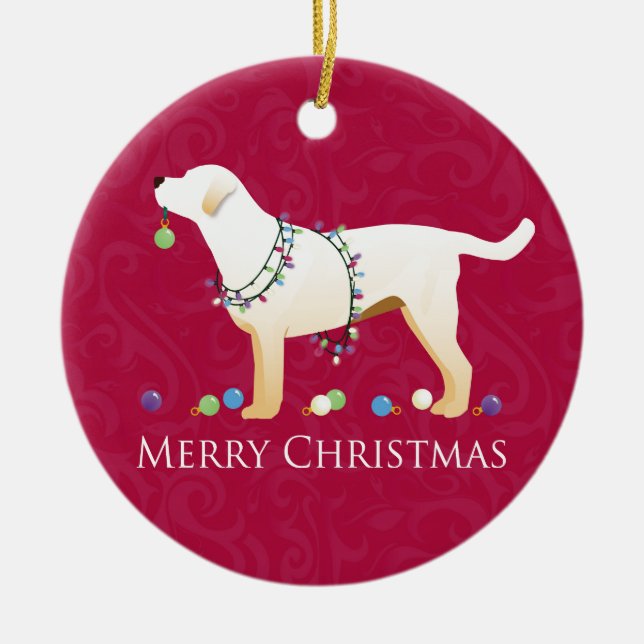 Yellow Labrador Retriever Frohe Weihnachtsgestaltu Keramik Ornament (Vorne)