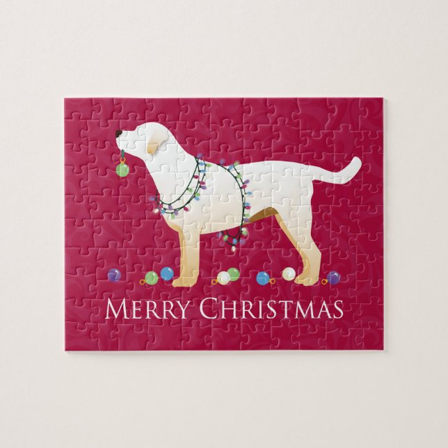 Yellow Labrador Retriever Frohe Weihnachtsgestaltu Puzzle (Horizontal)