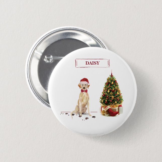 Yellow Labrador Retriever Funny Christmas Dog Button (Vorne & Hinten)