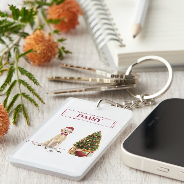 Yellow Labrador Retriever Funny Christmas Dog Schlüsselanhänger (Vorderseite rechts)