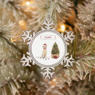 Yellow Labrador Retriever Funny Christmas Dog Schneeflocken Zinn-Ornament