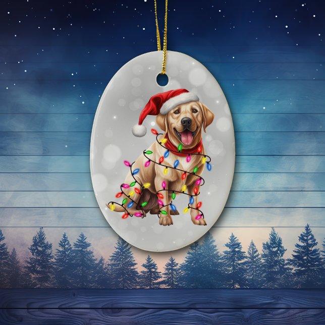 Yellow Labrador Retriever in Christmas Lights Keramik Ornament (Von Creator hochgeladen)