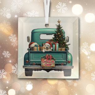 Yellow Labrador Retriever Pup Farm Truck Weihnacht Ornament Aus Glas