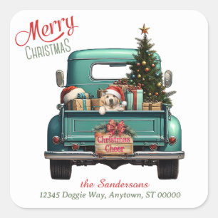 Yellow Labrador Retriever Puppy Retro Truck Quadratischer Aufkleber