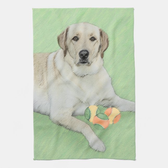 Yellow Labrador Retriever & Tennis Balls Malerei Handtuch (Vertikal)