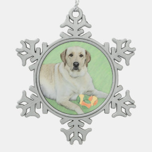 Yellow Labrador Retriever & Tennis Balls Malerei Schneeflocken Zinn-Ornament