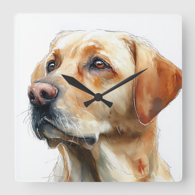 Yellow labrador retriever watercolor quadratische wanduhr (Vorderseite)
